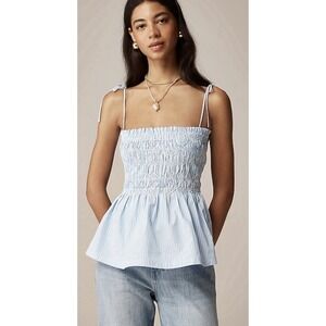 J Crew Women's Paloma Top In Stripe Smocked Blue Size Small NWT